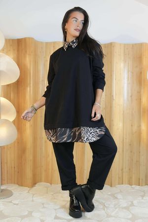 Oris 2 in 1 Pocketed Shirt Sweatshirt Leopard Black